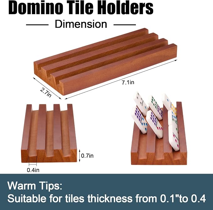 Soulchen Walnut Wood Color Wooden Domino Racks Set of 4, Wood Domino Tiles Trays Holders Organizer for Mexican Train Classic Board Accessories, Dominoes Not Included (7.1 x 2.8 Inch)