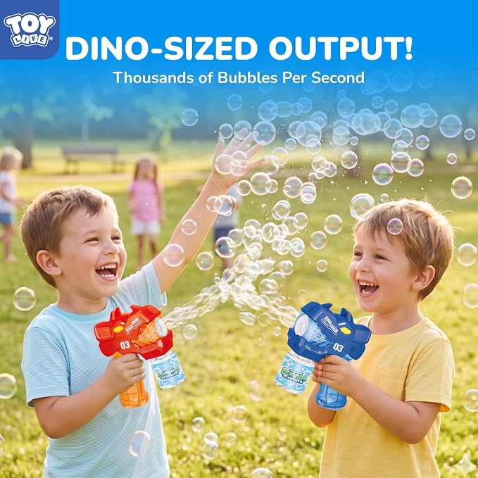 TOY Life Dinosaur Bubble Guns for Kids Ages 4-8, 2 Pack Automatic Bubble Blaster Gun for Toddlers 1-3, Battery Operated Bubble Machine Toys for Boys Girls Dinosaur Bubble Blower (Red & Blue)