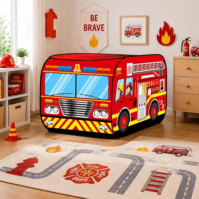 Pop Up Tent Kids: Fire Truck Tent, Pop - Up Playhouse Toy Suitable, Playhouse Toy Play Tents for Kids Aged 3+ Years Old Boys and Girls(Fire Truck)