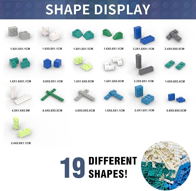 1000 PCS Classic Building Bricks with 2 Baseplates (32x32) - Standard Size Basic Bulk Blocks Set Compatible with Major Brands, 8 Natural Colors for Forest & Ocean, Creative STEM Toys for Kids Ages 6+