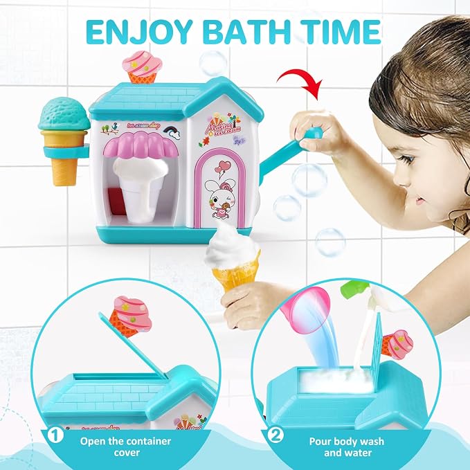 Gretex Toddler Bath Toys for 3 4 5 6 7 8 Years Old Girls, Bubble Ice Cream Maker Bath Toy, Shower Toys, Toddler Bath Toys Age 2-4, Bathtub Bubble Machine, Toy for 3 4 5 6 7 8 Years Old Boys Girls