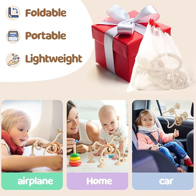 Baby High Chair Suction Cup Toys, Sensory Teething Relief | Tactile Silicone Teether Developmental Toy for Babies, Einstein Activity for Airplane Travel, Table, Highchair Tray