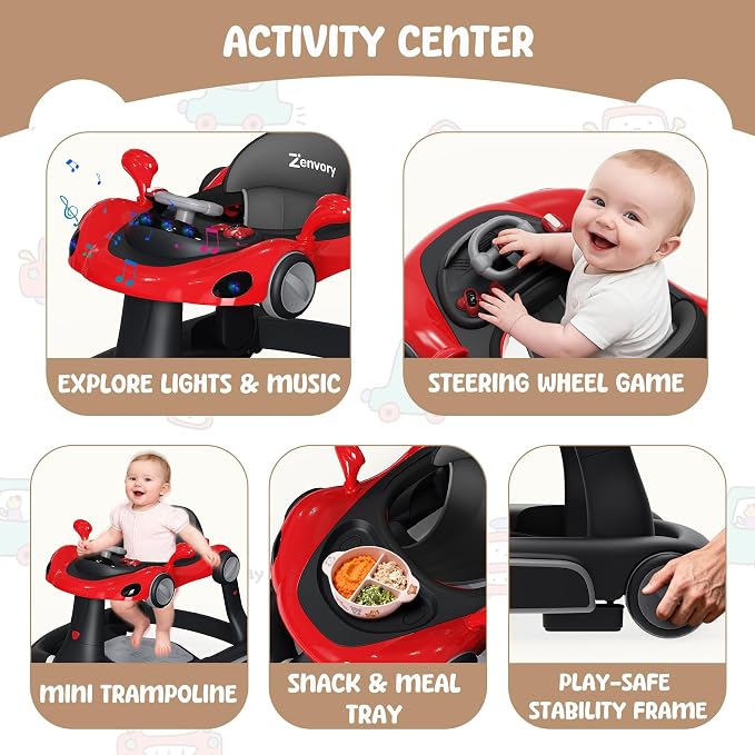 6-in-1 Foldable Baby Walker Activity Center Bouncer Rocker 6-18 Mons