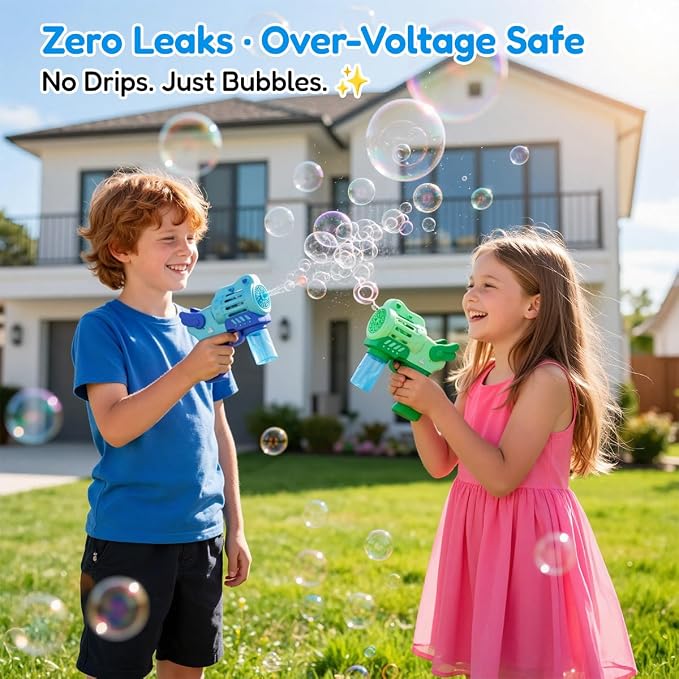 2 Pack Rechargeable Bubble Gun with 4 Bottles Solution, Bubbles Machine Blower Guns Toys with LED Lights for Toddlers Kids 3-12, Summer Toy, Party Favors, Easter, Birthday Gift