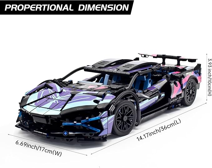 MOCBROPCS STEM Building Car, 1:14 Building Blocks and Construction Toy, Collectible Super Technical Lambo Cars, Gifts for 8-16 Year Old Boys and Adults (1314 pcs)