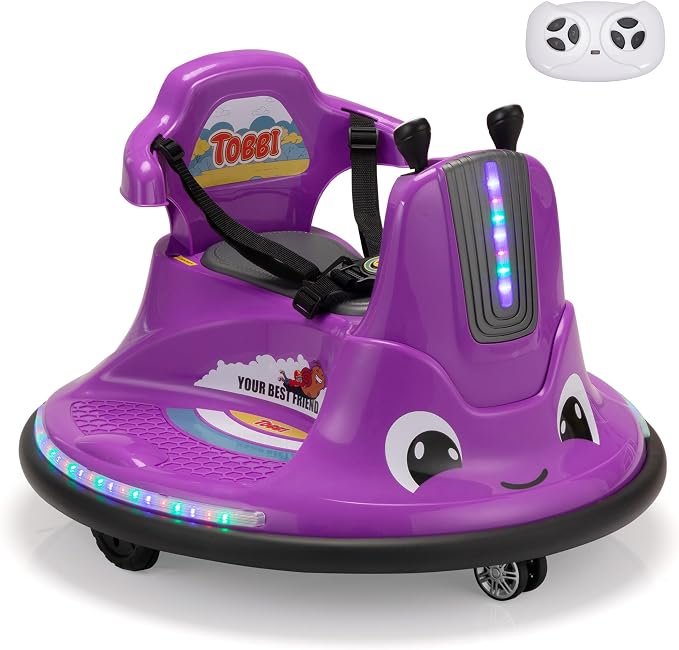 TOBBI Kids Snail Bumper Car, 12V Battery Powered Toddler Electric Ride On Toy with Parent Remote Control/Funny Stickers/360 Degree Spin for Children of Aged 1-6-Violet