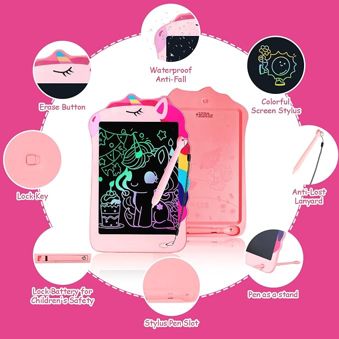 LCD Writing Tablet, Unicorn Drawing Pad Doodle Board, Colorful Toddlers Toys Drawing Board, Educational Toys for Boys Girls 3 4 5 6 7 8 Year Old Christmas and Birthday Gifts