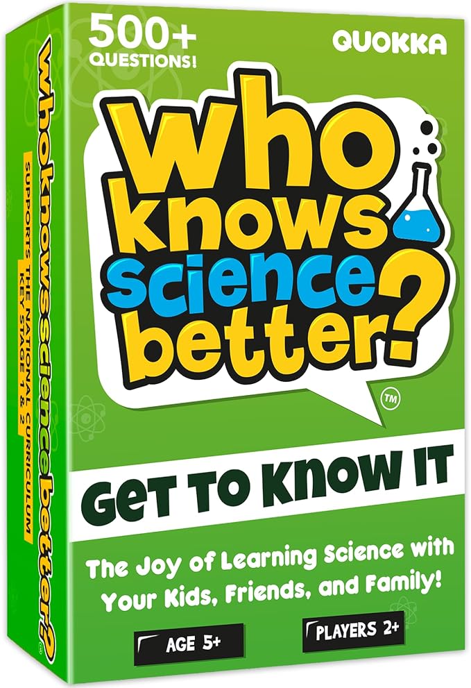 QUOKKA Board Games for Kids 8-12 – Family Games for Kids and Adults – Science Trivia Cards for Family Game Night – Who Knows Science Better – 500+ Questions – Fun Card Game for Families and Teens