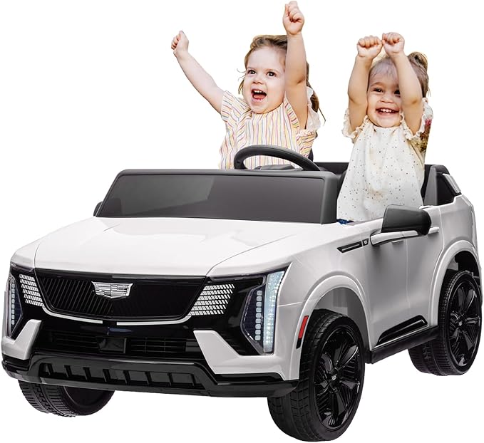 GarveeLife 24V 2 Seater Kids Ride On Car Licensed Cadillac Electric Car Toy for Toddlers Battery Powered Ride On Truck with 2.4G Remote Control, Spring Suspension, Music, LED Lights, White