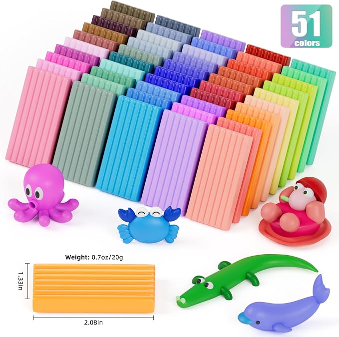 CiaraQ 51-Color Polymer Clay Oven Bake Modeling Kit for Kids & Artists | Non-sticky & non-toxic. 2.84 lb. With sculpting tools. Classroom & Home Use. Fun gift for Kids & artists. Ages 4+