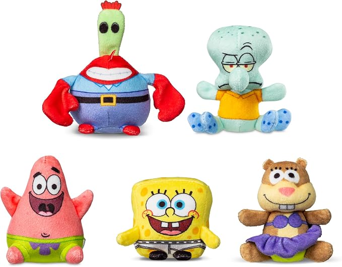 Micro Teenies - Spongebob Square Pants 5-Pack - Collectible Miniature Plush Figure, Suffed Animal, Toy Mini Soft Figure for Kids Ages 4+