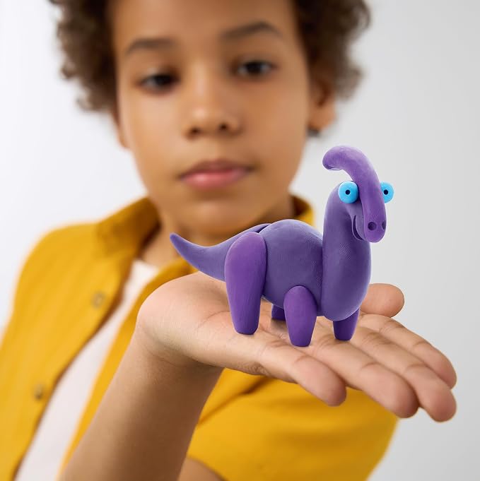 HEY CLAY Set - Colourful Modeling Air Dry Clay Kit for Kids 15 cans and Sculpting Tools with Fun Interactive Instructions App - Children 3+ (Mega Dinos)