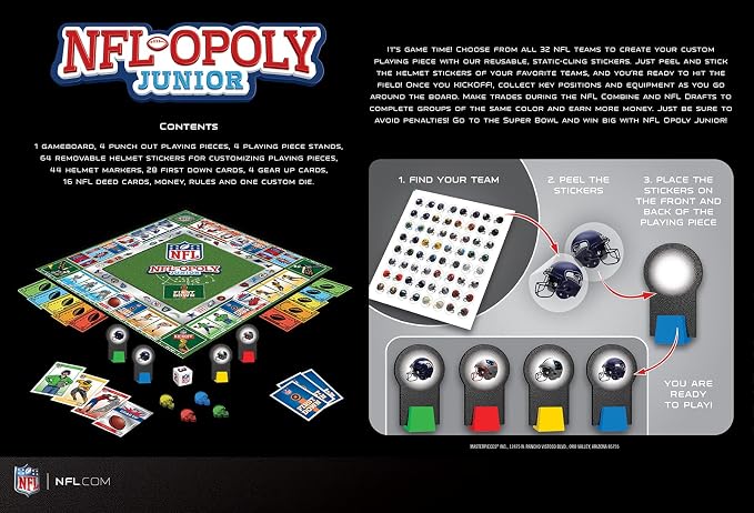 MasterPieces Kids & Family Board Games - NFL Opoly Jr. - Officially Licensed Board Games for Kids, & Family