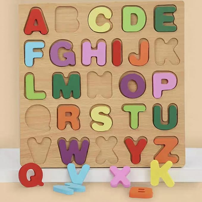 Winbar Wooden Puzzles for Toddlers, Alphabet Shape Puzzles for 3 Years Old | 3 in 1 Wooden Puzzle, Natural Wood Pieces, Smooth surface, Great Gift Idea, Wooden Montessori Toddler, Meets toy standards