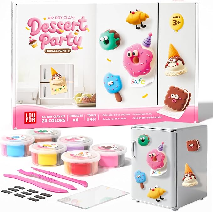 Air Dry Clay Kit for Kids - Fridge Magnets Making, 6 Boxes Modeling Clay with Sculpting Tools Tutorials, Ultra Light & Soft, Non-Toxic & Safe, DIY Arts and Crafts, Make Your Own Refrigerator Magnet
