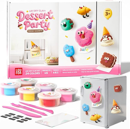 Air Dry Clay Kit for Kids - Fridge Magnets Making, 6 Boxes Modeling Clay with Sculpting Tools Tutorials, Ultra Light & Soft, Non-Toxic & Safe, DIY Arts and Crafts, Make Your Own Refrigerator Magnet