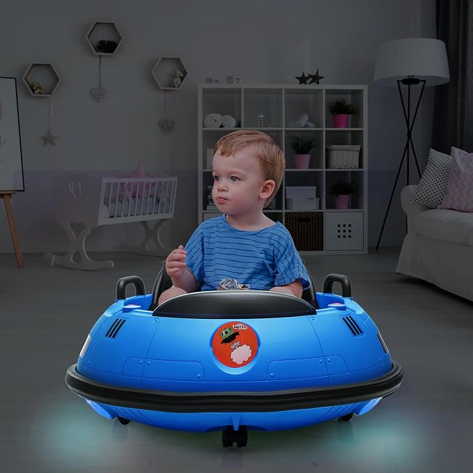 Ride On Bumper Car, 12V Electric Toddlers Car with Remote Control, Safety Belt, Music, Flashing Lights, 360 Degree Spin, Bumper Car for Toddlers,Kids (Blue)