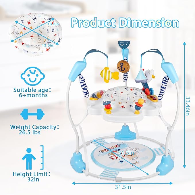 Baby Activity Center, Infant Jumpers and Bouncers with Music, Lights, Infant Toys, 360°Rotating Seat, 3 Adjustable Heights, Baby Play and Learning Center for 6+ Months