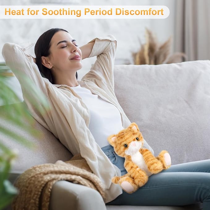 SuzziPals Heatable & Coolable Orange Cat Stuffed Animal, Cat Heating Pad Microwavable for Soothing & Relaxation, Lavender Scented Orange Cat Plush Toy for Stress Relief, Stuffed Cat Toys for Kids