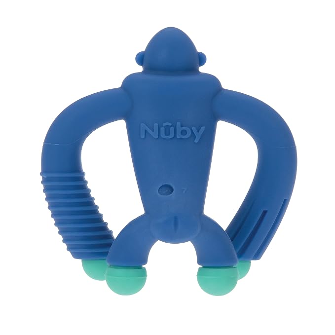 Nuby Geo Zoos Massaging Teether - Baby Teething Toy - Soft Easy Grip - 3+ Months - Blue Gorilla