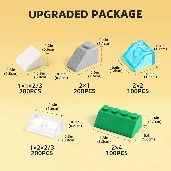 800 Pieces Building Bricks, 5 Sizes Building Pieces, Classic Slope Block Bulks - Compatible with All Major Brands, 18 Colors