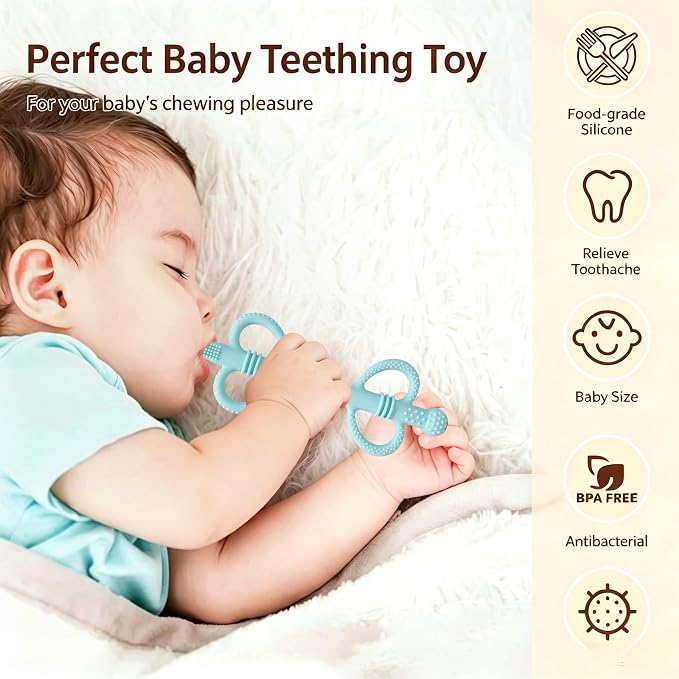 4 Pack Sensory Silicone Teething Tubes, Baby Teether Toys with Easy-Hold Love Handle, Dual-Sided Textures, Soothe Sore Gums, BPA-Free Teething Chew Straws for 3+ Months Infants (Style B)