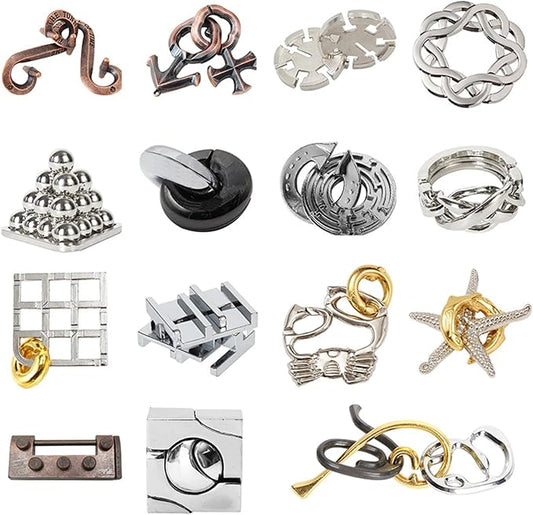 FantasyDay 15 Pcs Brain Teaser Puzzle,Metal Puzzle, Unlock Interlock IQ Test Game, Magic Trick Toy Gift for Kids and Adults