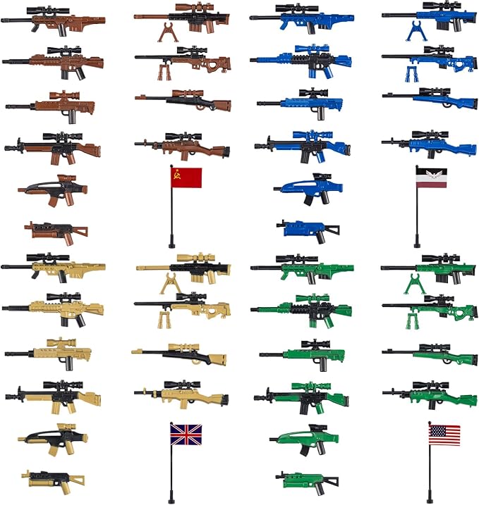 44 Pcs Weapons Pack Military 4 Countries Weapons Accessories Toys Military Equipment Battle Blocks Bricks Compatible with Major Brand, 3 Years Old and up