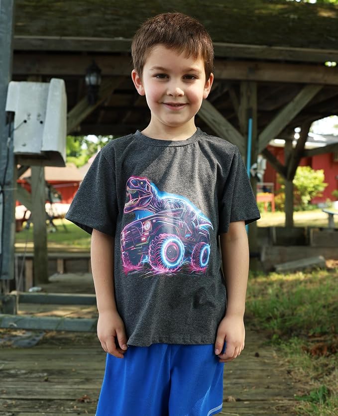Lovekider Cotton Shirt for 3-6T Boys Truck Dinosaur Toddler Kids T-Shirt Short Sleeve Excavator Construction T-Rex Tee Shirts