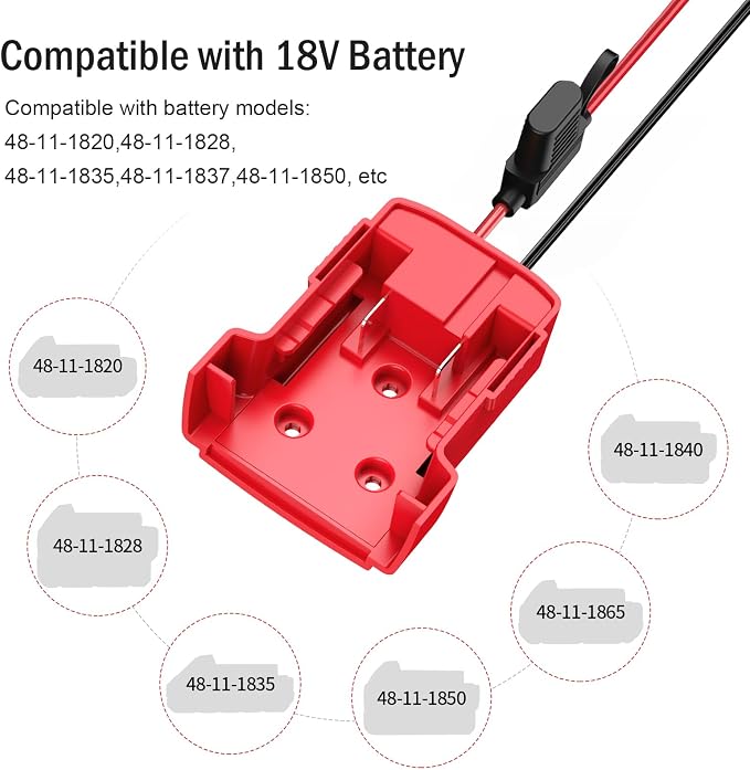 Kzreect Battery Adapter Compatible with Milwaukee 18V Battery, Conversion Kit with Fuse Holder and Wire Harness Connector Compatible with Peg-Perego Kids Ride-on Toy