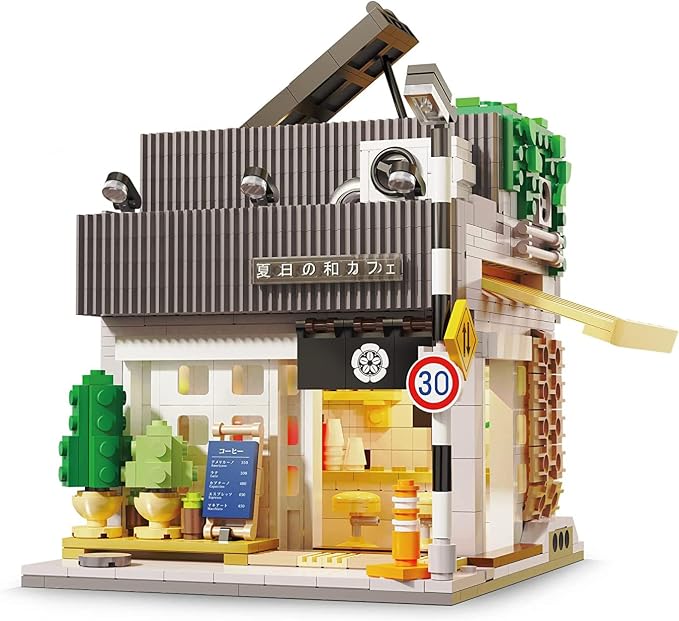 Japanese Summer Breeze Coffee House Building Block Set, MOC City Café Shop with LED Lights, Architecture Construction Model for Adults Teens Boys Girls (1108PCS)