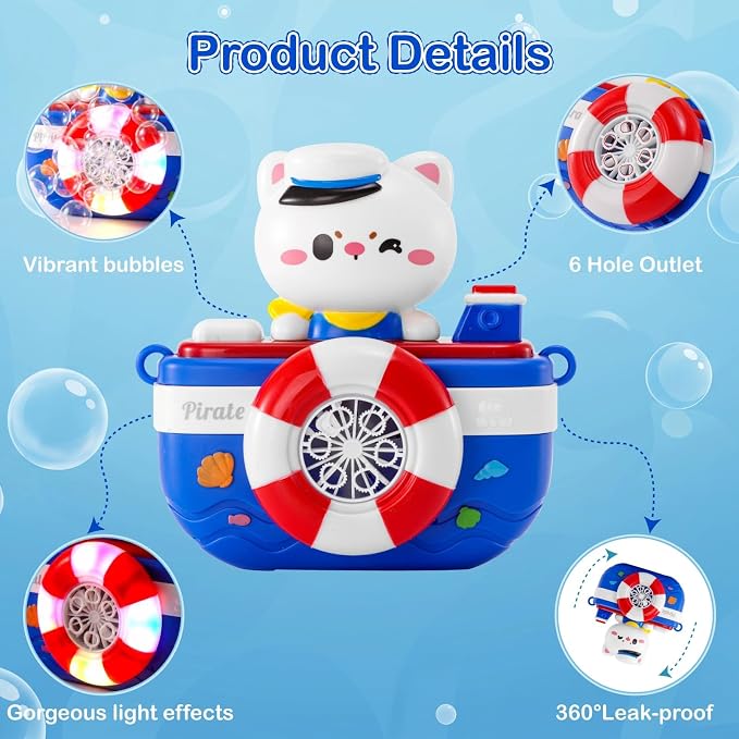 Kids Bubble Camera with Rechargeable Battery & 5 Refills, Automatic Bubble Blower Machine with Music & LED Lights, Outdoor Summer Toys for Toddlers Age 4-8, Birthday Gifts for Boys & Girls