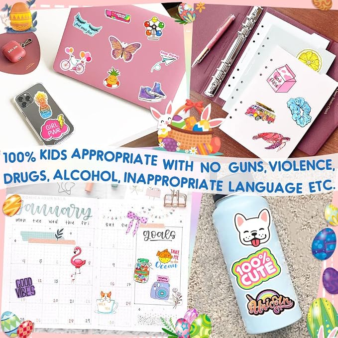 QTL 250pcs Cute Vinyl Stickers for Girls Stickers for Kids Teens Girls Easter Basket Stuffers Gifts Water Bottle Stickers for Hydroflask Waterproof