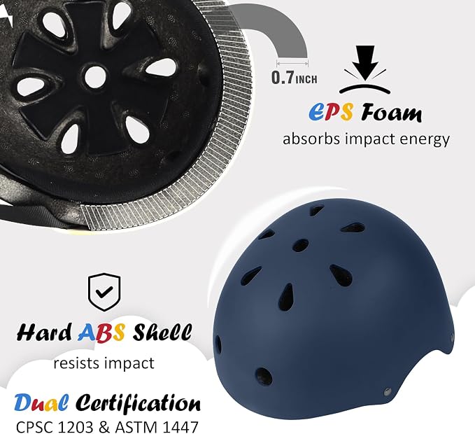 Kids Bike Helmet, Adjustable and Multi-Sport, from Toddler to Youth, 3 Sizes