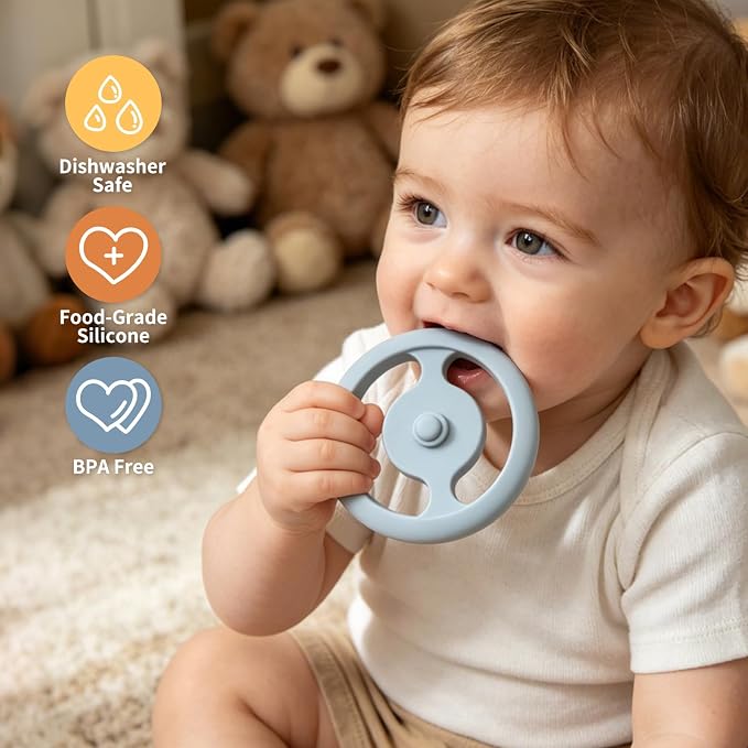 LITTLE RAWR 2-IN-1 Baby Stacking Rings & Teething Toys, Food Grade Silicone Montessori Stacking Toy for Babies 6-12 Months, Sensory Learning & Fine Motor Skills Toy, Baby Gift for Boys Girls (Rainbow)