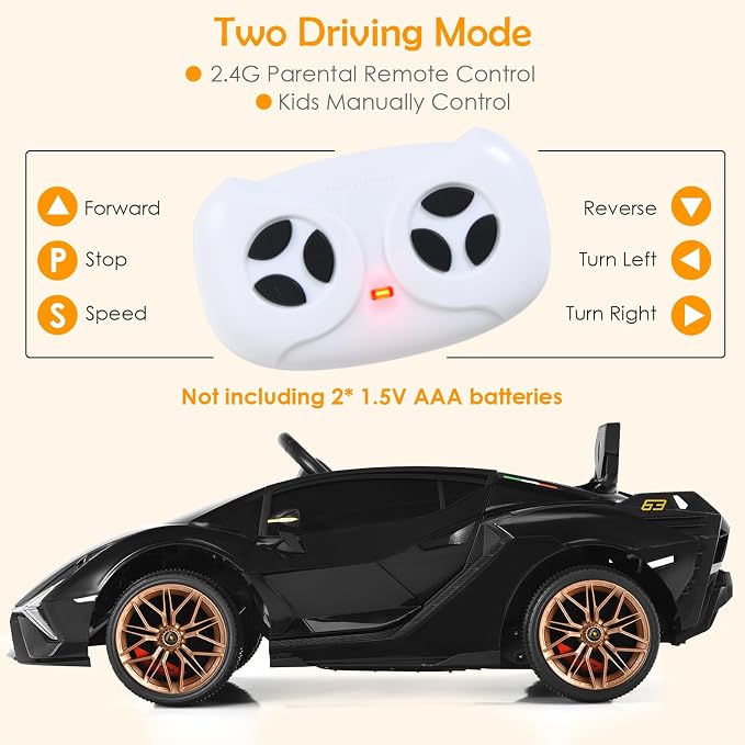 OLAKIDS Licensed Lamborghini SIAN 12V Kids Ride On Car, Toddler Electric Vehicle with Remote Control 2 Speeds Wheels Suspension, Battery Powered Toy with Music Bluetooth USB (Black Golden)