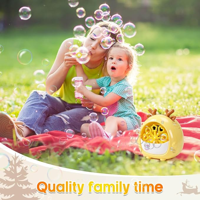 JONEG Bubble Machine Toys for Kids 3-8 Years Old - Bubble Blower Maker with Solutions, Outdoor Toy, Birthday Gift for 3 4 5 6 7 8 Year Old Girls Boys Toddlers (Deer-Yellow)