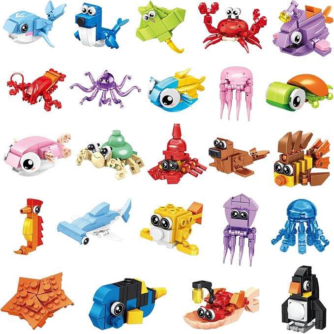 BRICHBROW 24 Pack Animal Building Blocks - Educational STEM Party Favors for Kids Ages 6-12, Mini Construction Sets for Birthday Parties, Classroom Prizes, Goodie Bags & Creative Play