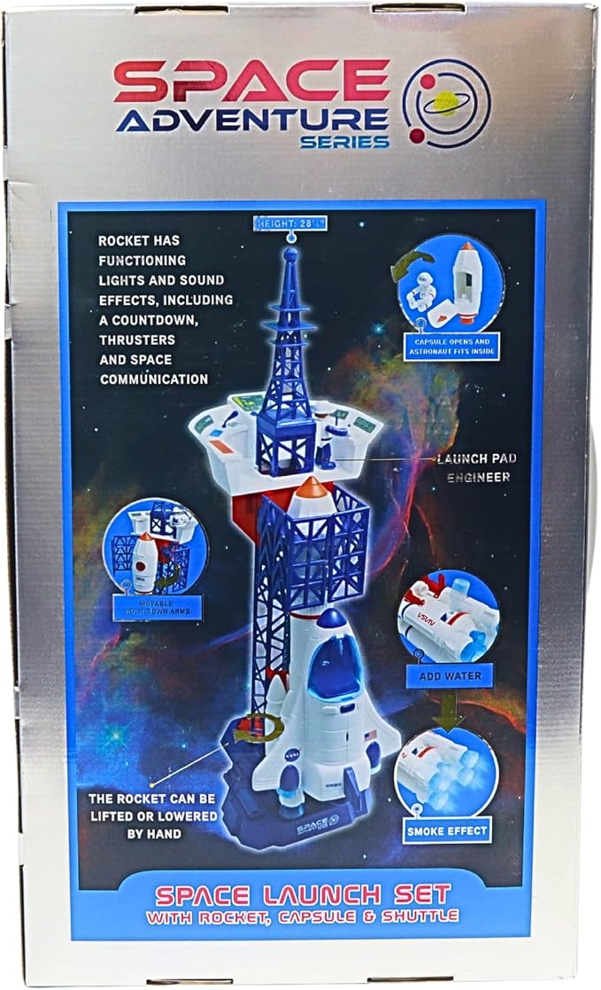 Space Adventure Launch Playset Licensed Space Shuttle, Rocket & Capsule Toy with Lights, Sounds & Steam Effect – 28.5” Tall Space Station Playset with 3 Poseable Figures – Kids Ages 3+