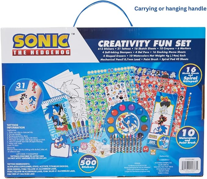 Innovative Designs Sonic the Hedgehog Creativity Fun Kids Art Set for Coloring, Painting, and Crafts