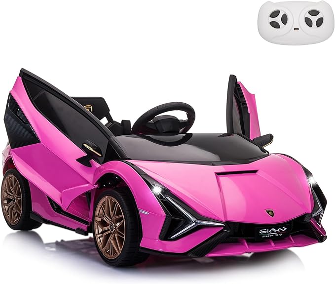 Licensed Lamborghini SIAN Kids Electric Ride On Car by TOBBI, Toddler 12V Battery Powered 4 Wheeler Driving Vehicle Toy with Remote Control/Safety Belt/Horn & LED Lights for Children Age 1-6-Pink