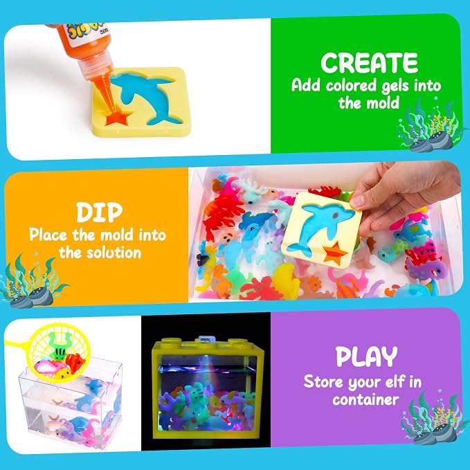 Aqua Fairy Water Gel Kit for Kids, Magic Water Elf Toy Kit with 20 Magic Gel &16 Shape Molds-DIY Magic Elf Kits Make Your Own Water Pets Arts and Crafts for Kids 4-6 7 8 9 10 Year Old Boys Girls Gifts