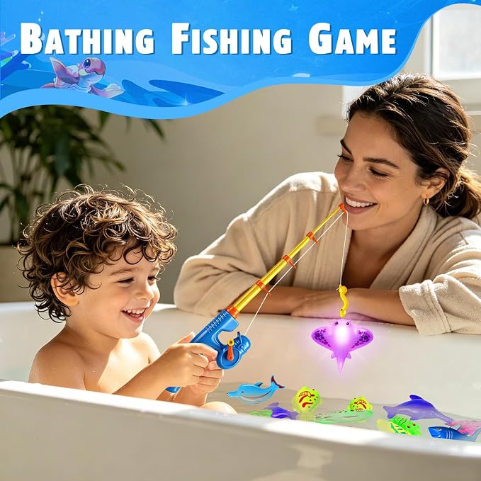 CozyBomB™ Magnetic Fishing Toys Game Set for Kids | Water Table Bathtub Kiddie Pool Party Pole Rod Net, Outdoor Plastic Floating Fish, Toddler Bath Color Ocean Sea Animals Birthday Gift Age 3-5 6 4-8
