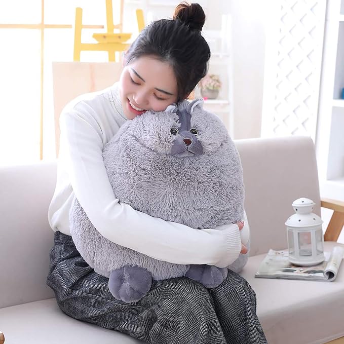 Winsterch Kids Large Cat Stuffed Animal Toys Gift Big Plush Cat Animal Baby Doll, Fat Gray Plush Cat Toy for Boys (Gray, 20 Inches)