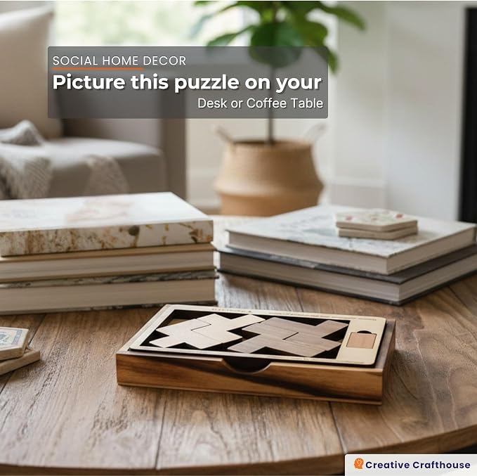 Creative Crafthouse Outback Puzzle, Stewart Coffin Wood Brain Teaser, Hard | A packing design numbered 222. Five cherry and maple pieces have just one known solution, a tough desk challenge, made in USA