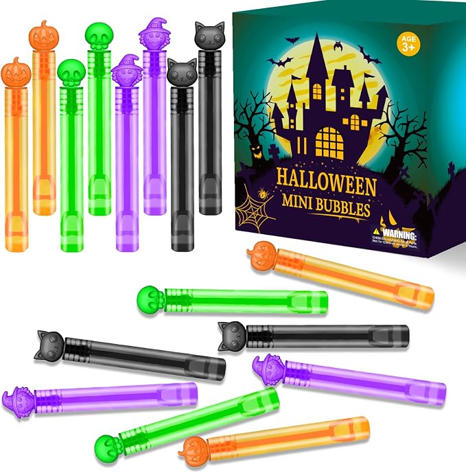 Halloween Party Favors Goodie Bag Stuffers for Kids 36 PCS, Mini Bubble Wands for Toddlers, Small Boo Trick or Treat Basket Bucket Fillers, Birthday Classroom Games Activities Supplies Prizes Gifts