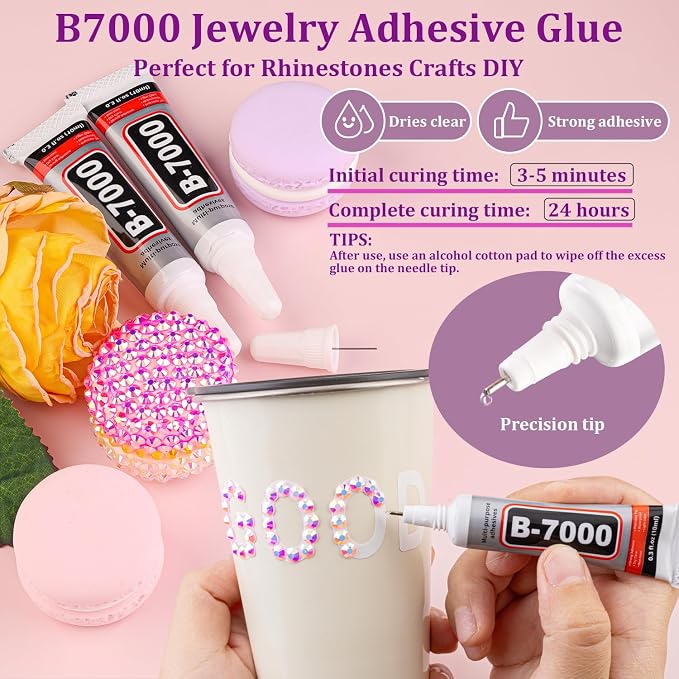 30000Pcs Resin Rhinestones for Bedazzling with Tweezers, Light Pink AB Rhinestones for Crafting with 3Pcs 10ml B7000 Jewelry Glue for DIY Crafts Clothing Tumblers Shoes Fabric Nail Art
