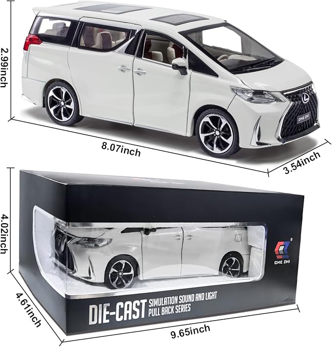 Diecast Metal Model Car-1:24 Scale with Sound and Light, Kids Age 3+ Years. (White)
