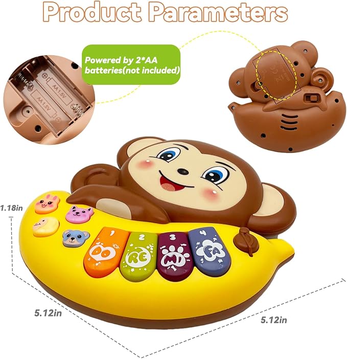 Baby Musical Toys Piano for 2 Year Old Girls Boys Light Up Music Learning Toys for Toddlers 3 Easter Gifts Infant 18 Month (Monkey)