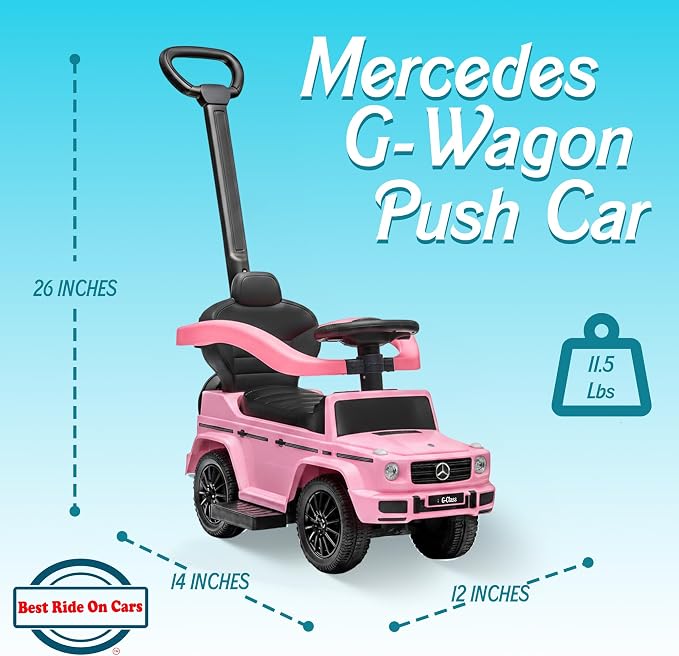 Best Ride On Cars 3 in 1 Mercedes G-Wagon Push Car for Toddlers 1 to 3 Years Old, Kids Outdoor Stroller with Music, Horn Sounds, Realistic Driving Experience, Pink